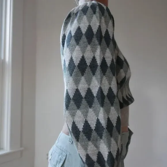 Vintage argyle knit sweater turtleneck puff sleeve womens Small - Picture 5 of 7